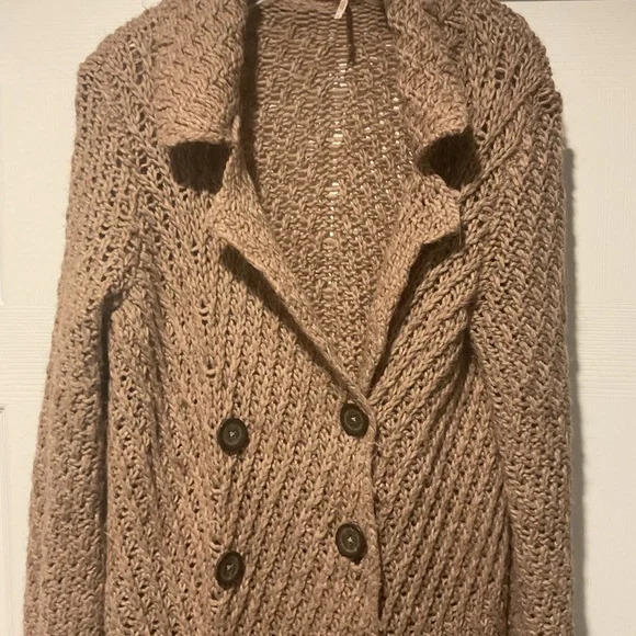 Free People Alpaca Wool Long Knit Cardigan Trench Sweater Coat Duster Jacket, M - Picture 4 of 6